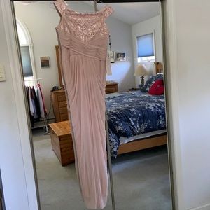 Adrianna Papell Off Shoulder Sequin and Tulle Gown